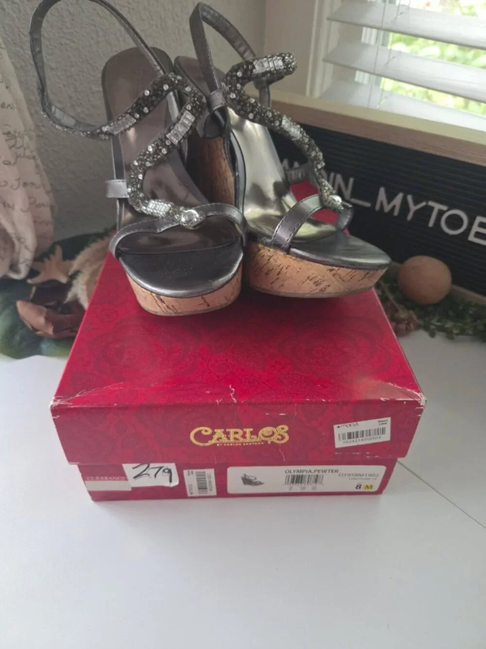 Carlos  by  Carlos Santana I Olympia Silver Rhinestone Wedge Sandals Sz 8 W/Box